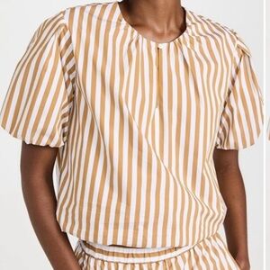 AYR Gold White Stripe Cotton Blend Puff Puff Top in Size XL Extra Large‎